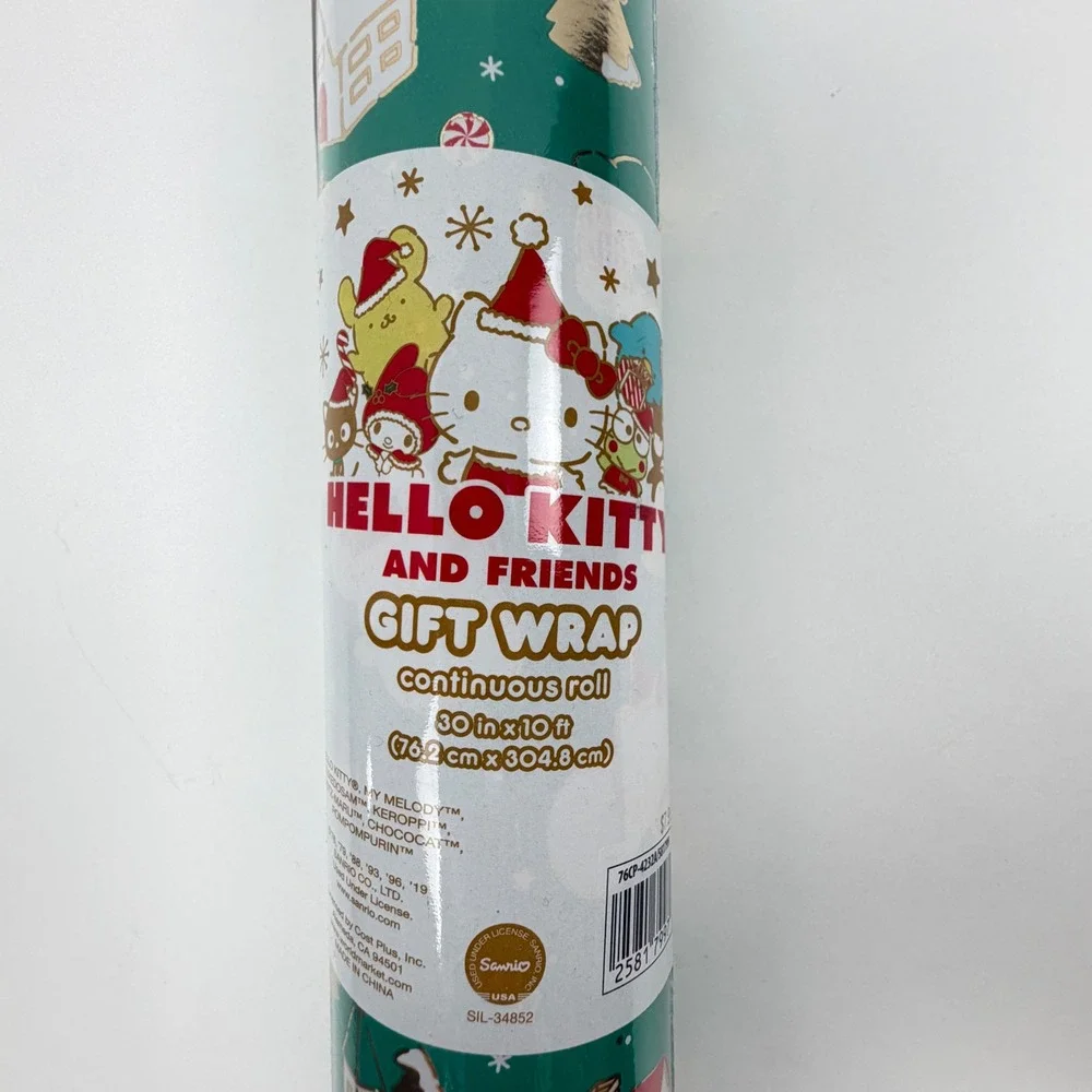 Sanrio Hello Kitty Friends Christmas‎ Gift Wrap Green 30in x 10ft New Roll